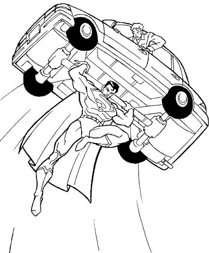 Mẫu tranh tô màu cho bé hình siêu nhân đang nâng chiếc ô tô