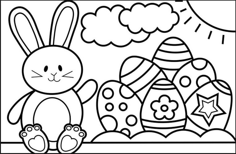 Mẫu tranh tô màu hình chú thỏ và những quả trứng