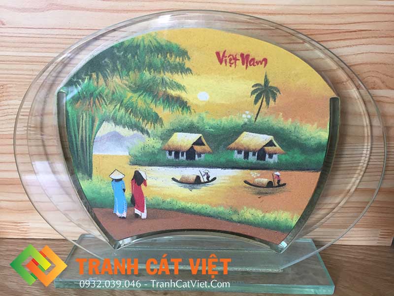 Mẫu tranh cát làng quê Việt Nam nghệ thuật để bàn (Ảnh - Tranh Cát Việt)