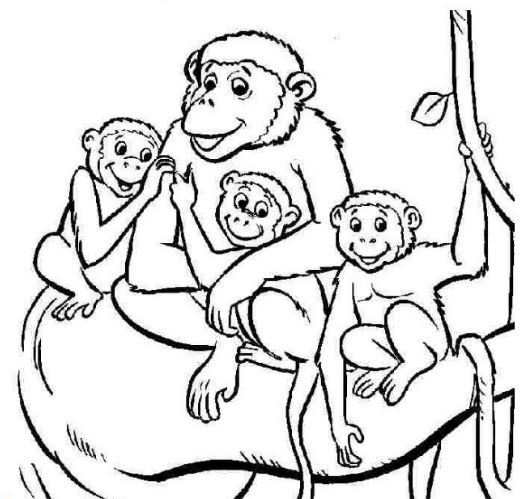 Mẫu tranh tô màu cho bé hình gia đình khỉ