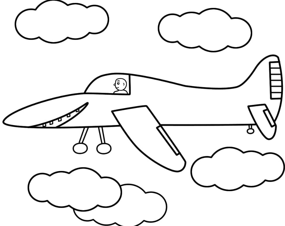 Mẫu tranh tô màu hình chiếc máy bay và đám mây dành cho bé