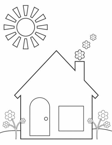 Mẫu tranh tô màu cho bé hình ngôi nhà đơn giản