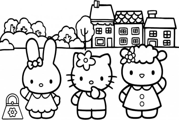 Mẫu tranh tô màu hình ba con mèo đến trường dành cho bé