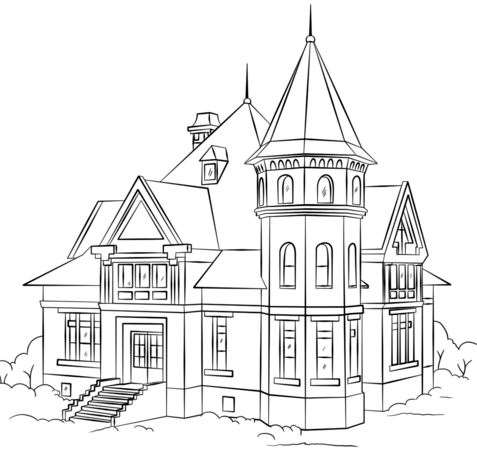 Mẫu tranh tô màu cho bé hình ngôi nhà biệt thự dành cho bé